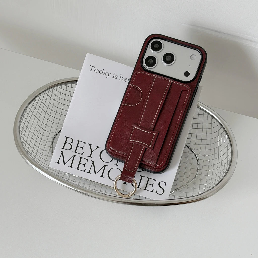 【クラシックハンドトラップ】レザーポケット × キーリング スマホケース｜iPhone対応 #240815