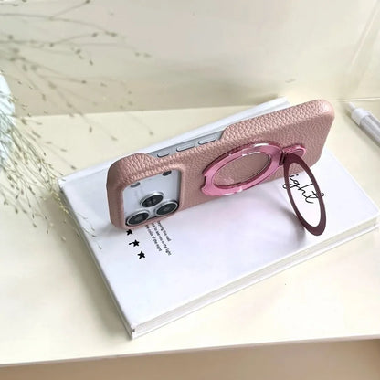 【レザーリング】上品レザー調×メタルリング付きスマホケース｜iPhone対応 #250428