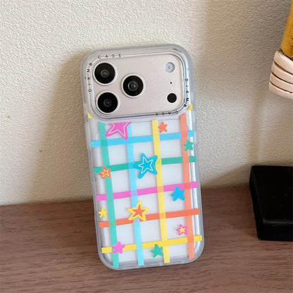カラフル ネオンスター グリッドデザイン iPhoneケース｜クリアケース #231002