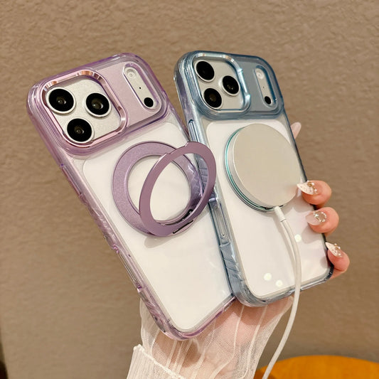 【クリア】メタルカメラフレーム リングスタンド Magnet内蔵 iPhoneケース｜透明・シンプル PCA #261284　