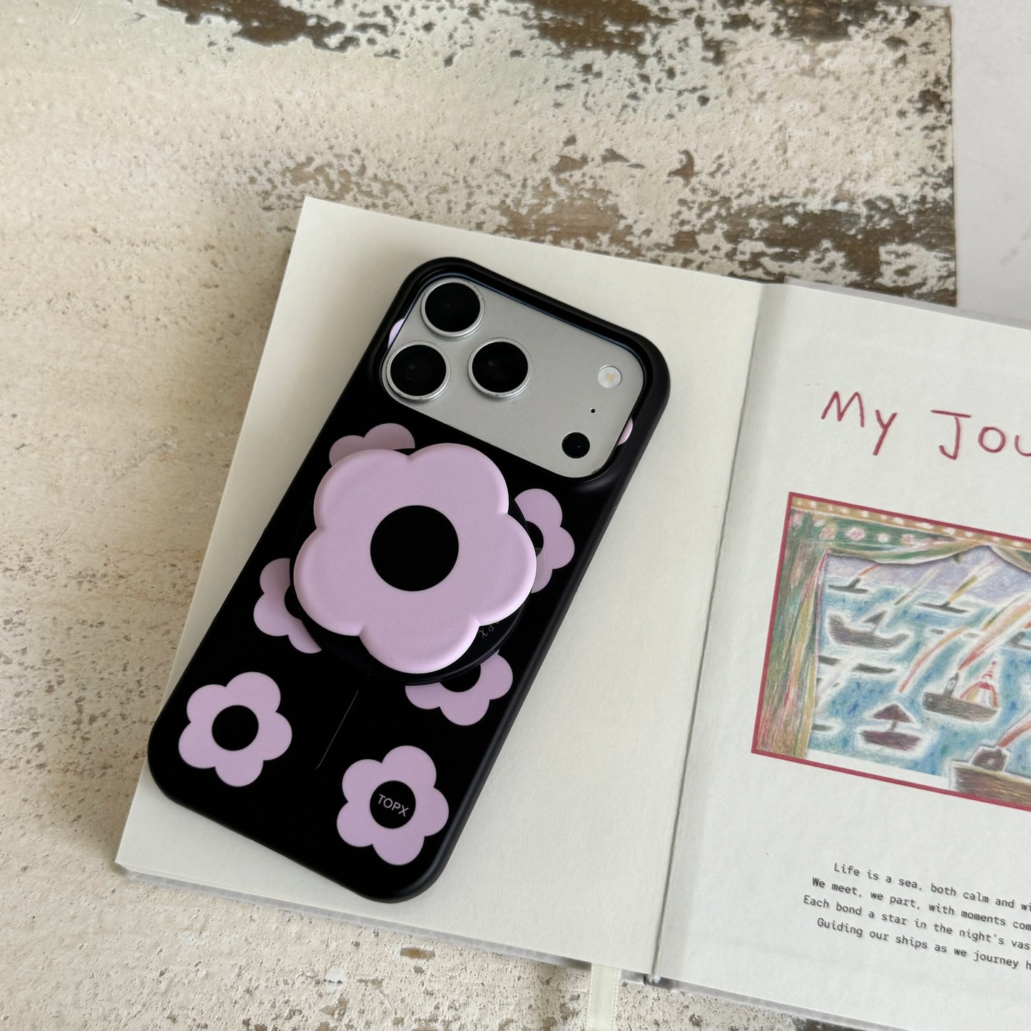 シックな黒ベース 花柄 立体的なフラワーモチーフ iPhoneケース｜上品エレガント #260074