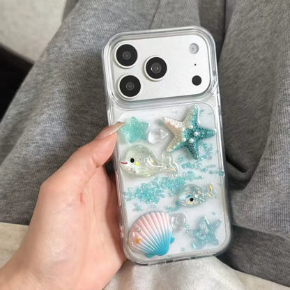 【3D】クリアiPhoneケース マリンシェル 海の生きもの 立体デザイン ブルーシーオーシャン｜クリアケース #230926
