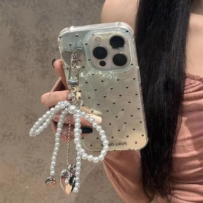 【プチハート】ハートドット×パールリボンチャーム スマホケース｜iPhone対応 #250610