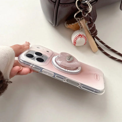 ぷっくりハートグリップ付き ふんわりチーク 滲み グラデデザイン iPhoneケース #240510