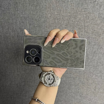 【スクエアシリーズ】 ヒョウ柄 レオパード メタリックフレーム スクエア スマホケース｜iPhone対応 #250815