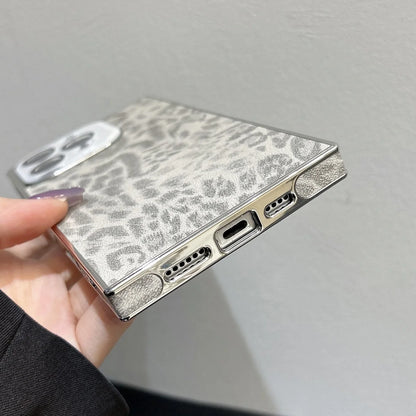 【スクエアシリーズ】 ヒョウ柄 レオパード メタリックフレーム スクエア スマホケース｜iPhone対応 #250815