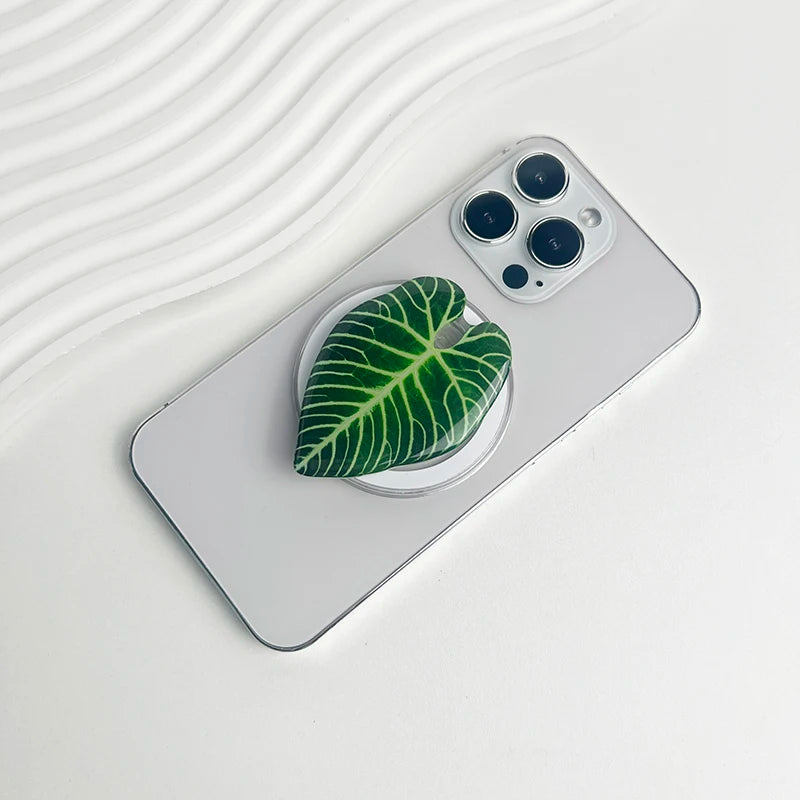 スマホグリップ｜ボタニカル リーフデザイン スマホスタンド 落下防止 #260426