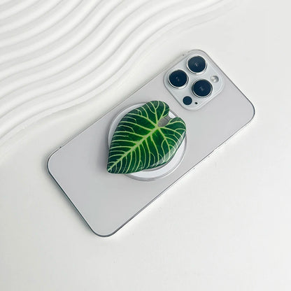 スマホグリップ｜ボタニカル リーフデザイン スマホスタンド 落下防止 #260426