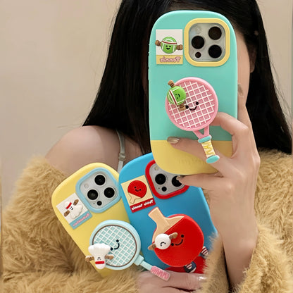 【スポーツシリーズ】立体ラケット＆キャラクター かわいい3Dスポーツデザイン スマホケース｜iPhone対応 #251009