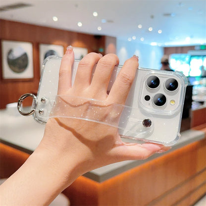 【クリアシリーズ】キラキラ グリッター 落下防止 ハンドストラップ付き 大人可愛い おしゃれ 耐衝撃 透明 スマホケース｜iPhone対応 #250403