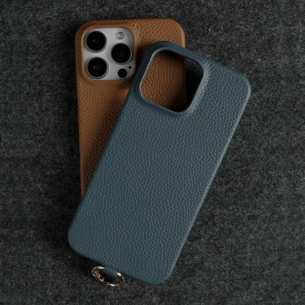 【本革シリーズ】名入れカスタム ロングストラップ付き レザー スマホケース｜ iPhoneケース #241011