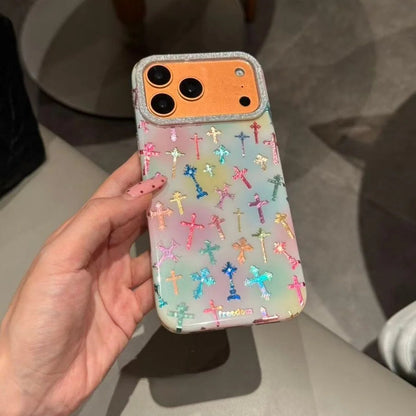 【カラフルクロス】グラデーションクリア×クロス柄 スマホケース｜iPhone対応 #240731