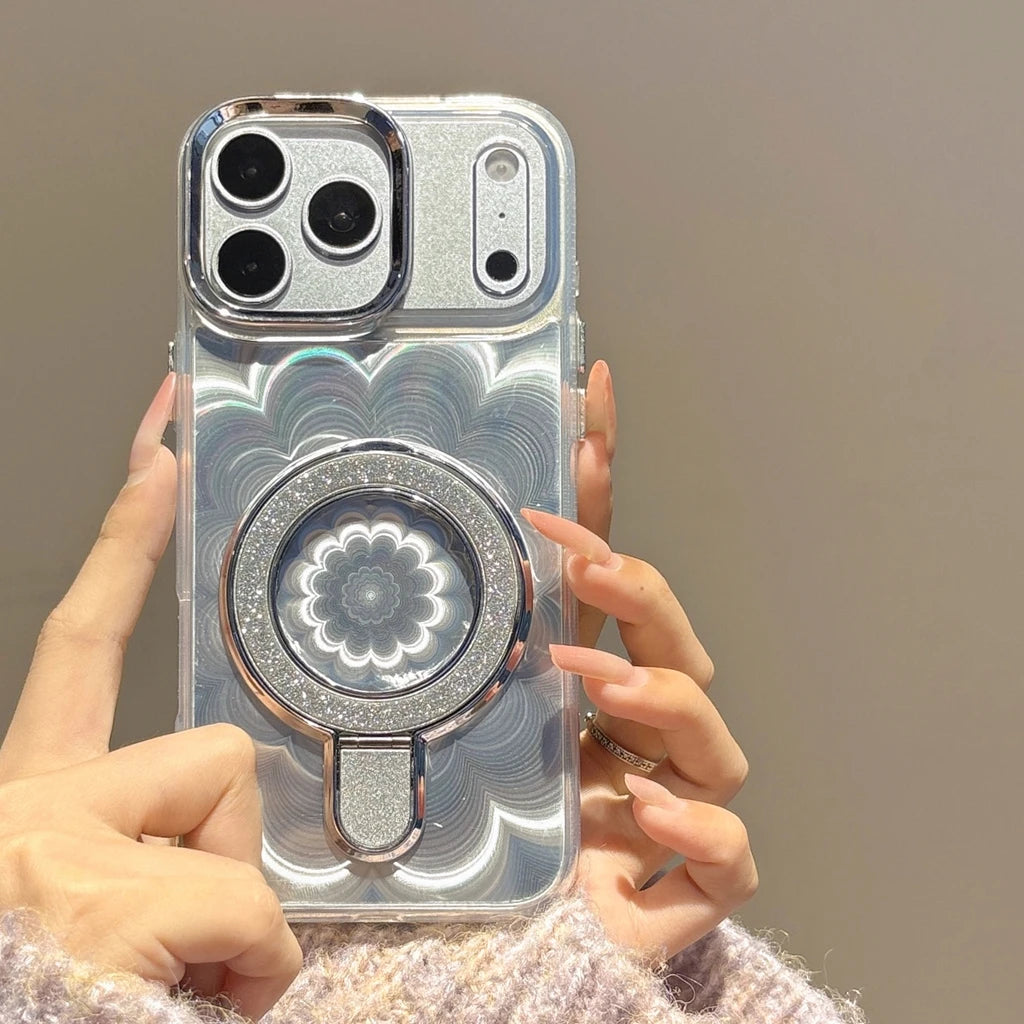 【ホログラム】iPhoneケース  ボヘミアンフラワー Magnet 折りたたみリング付き #231023