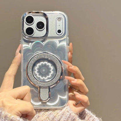 【ホログラム】iPhoneケース  ボヘミアンフラワー Magnet 折りたたみリング付き #231023