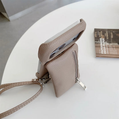 【ミニウォレットジップ】ファスナーポケット × レザー調 スマホケース｜iPhone対応 #240804