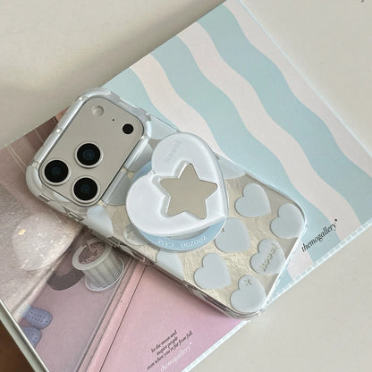 【Magnet内蔵】ミラー付き ハートスターグリップ スマホケース｜iPhone対応 #250130
