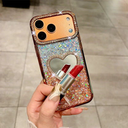 【グリッターハートミラー】ラメグラデ×ハートミラー スマホケース｜iPhone対応 #250124