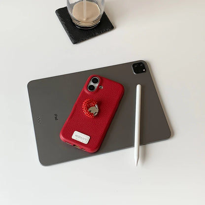 【レザー調】カラー ビーズ リング スタンド付き スマホケース｜iPhone対応 #250421