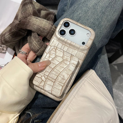 クロコ型押し レザー調 コンパクトミラー付き iPhone スマホケース #260530