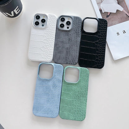クロコ型押し iPhoneケース｜レザー調・シンプルデザイン #260106