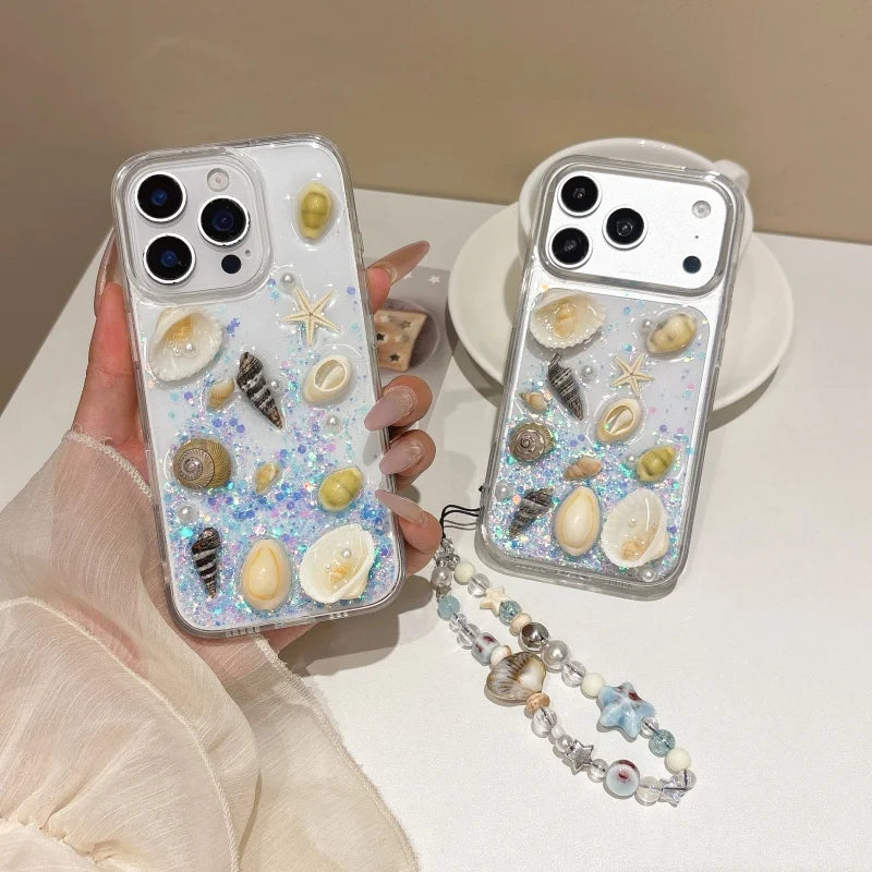 貝殻モチーフ スパンコール クリア iPhoneケース｜夏・マリン #260094