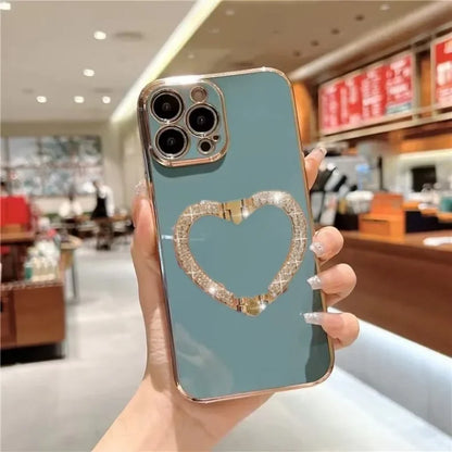 【キラキラビジュー ハート】リングスタンド ケース｜iPhone対応 #250526