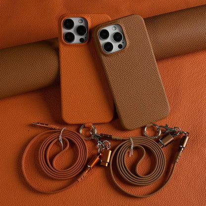 【本革シリーズ】名入れカスタム ロングストラップ付き レザー スマホケース｜ iPhoneケース #241011
