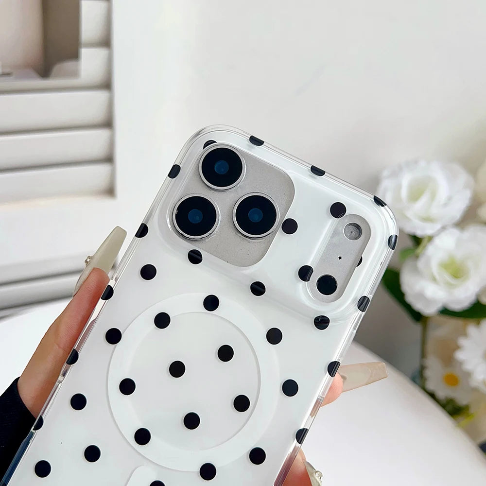ドット柄 水玉 Magnet内蔵 iPhoneケース｜クリアベース・ポップデザイン #260104