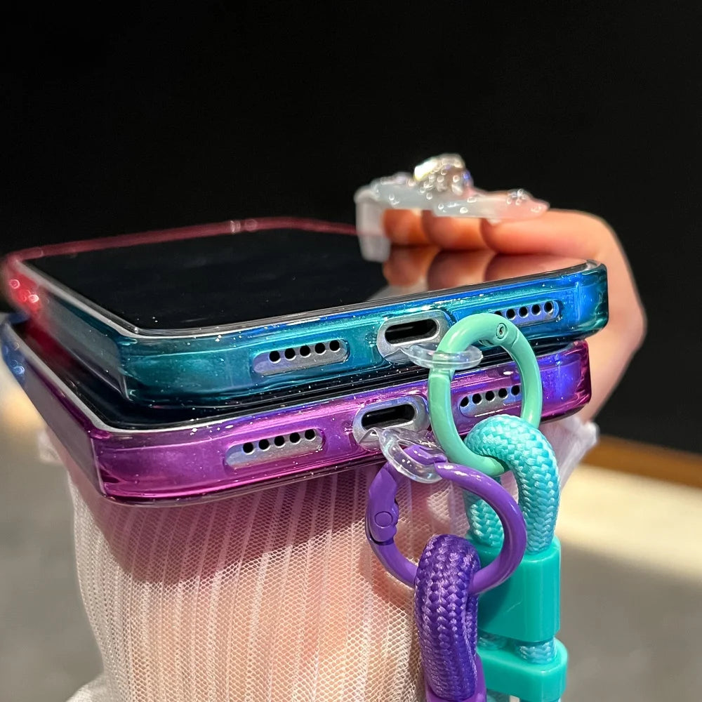 【グラデーションシリーズ】カラフル クリアグラデーション ストラップ付き スマホケース｜iPhone対応 #251118