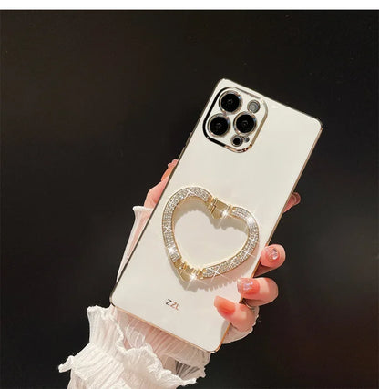 【キラキラビジュー ハート】リングスタンド ケース｜iPhone対応 #250526