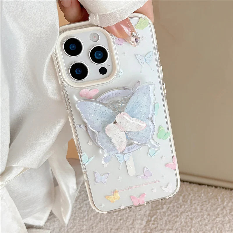 【幻想的バタフライ×3Dグリップ】儚く可憐な蝶デザインスマホケース｜iPhone対応 #250509