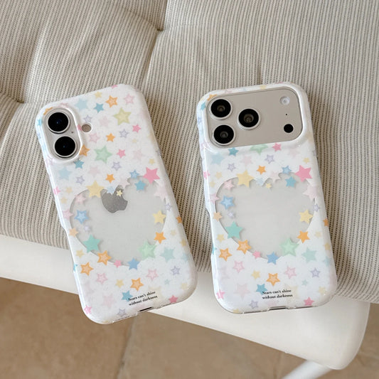 パステル カラフルスター ハートくり抜き iPhoneケース｜韓国ガーリー・星柄 #230824