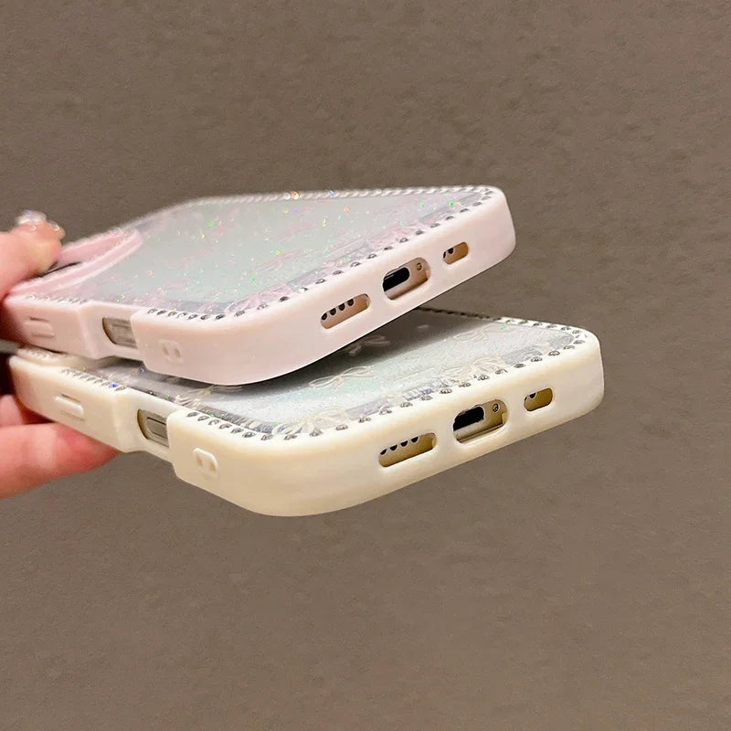 【プチリボン柄】ラインストーンフレーム キャンディーカラー クリアケース｜iPhone対応 #250527