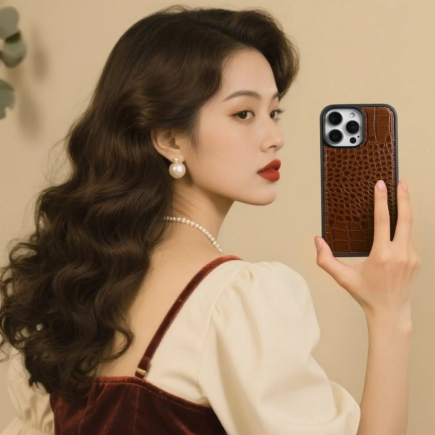 【本革シリーズ】クロコ型押し 本革プレミアムケース｜iPhone対応 #240920