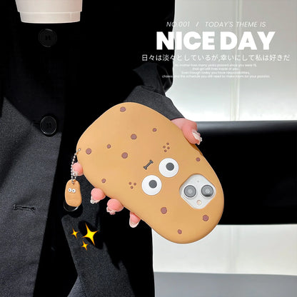 【3Dデザイン】ポテトキャラクター iPhoneケース かわいい 韓国風 ポテト型 ストラップ付き シリコン耐衝撃 ソフトケース｜iPhone対応 #251231