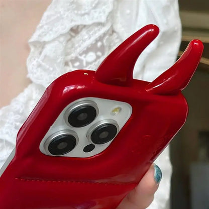 【デビルホーンシェル】ツノ×エアパフ風メタリックデザイン スマホケース｜iPhone対応 #250612