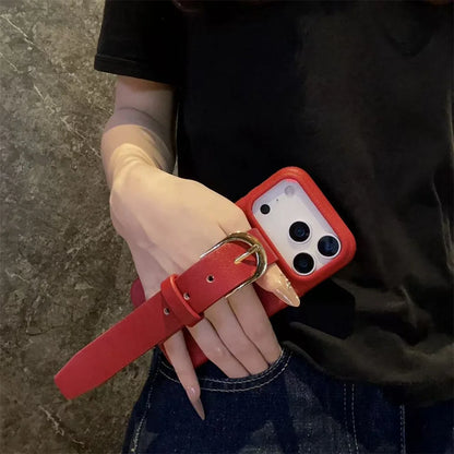 【レザーシリーズ】ベルトデザイン 高級感 レザー調 スマホケース｜iPhone対応 #251124