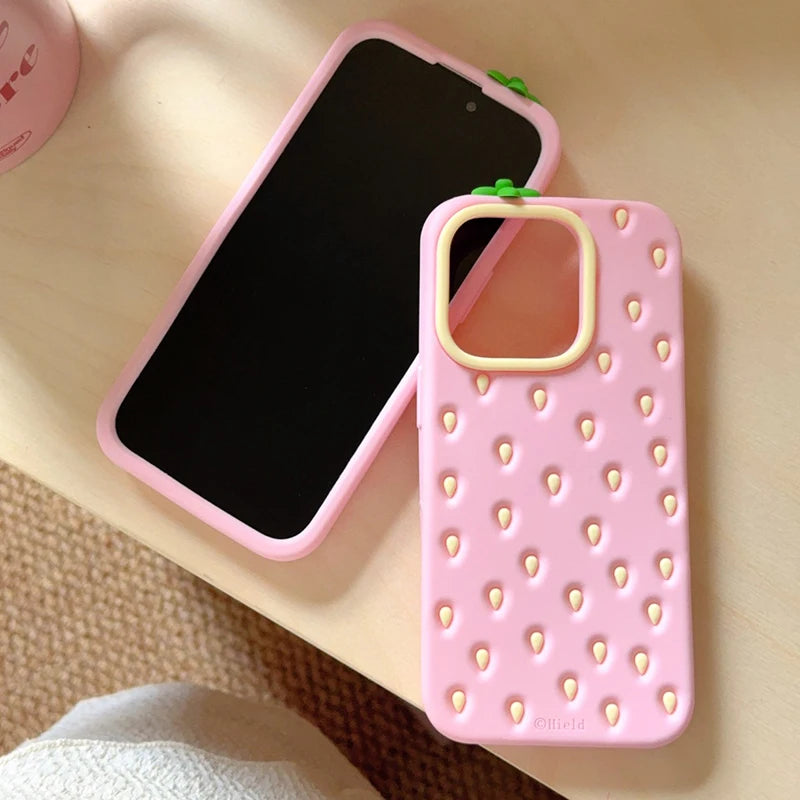 【フルーツシリーズ】いちごデザイン 立体シリコン スマホケース｜iPhone対応 #250917