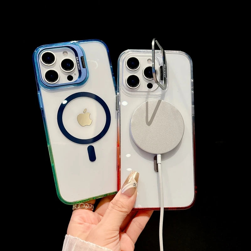 【グラデーションフレーム】 ワンタッチスタンド クリア スマホケース｜iPhone対応 #240902