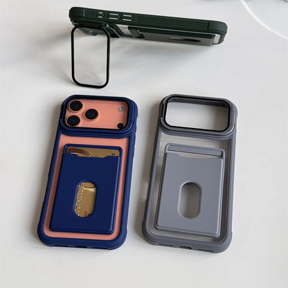 カード収納付き カメラ保護スタンド iPhoneケース｜耐衝撃フレーム #240328