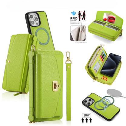 【ウォレットスタイル】財布一体型 分離式レザー調 ブックスタイル 手帳型 iPhoneケース｜ラウンドファスナー・ショルダー対応 #240204