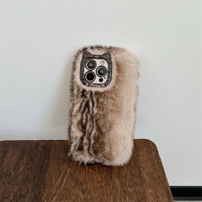 【ミャウファーキャット】猫耳カメラ × ふわふわ ファー スマホケース｜iPhone対応 #250205