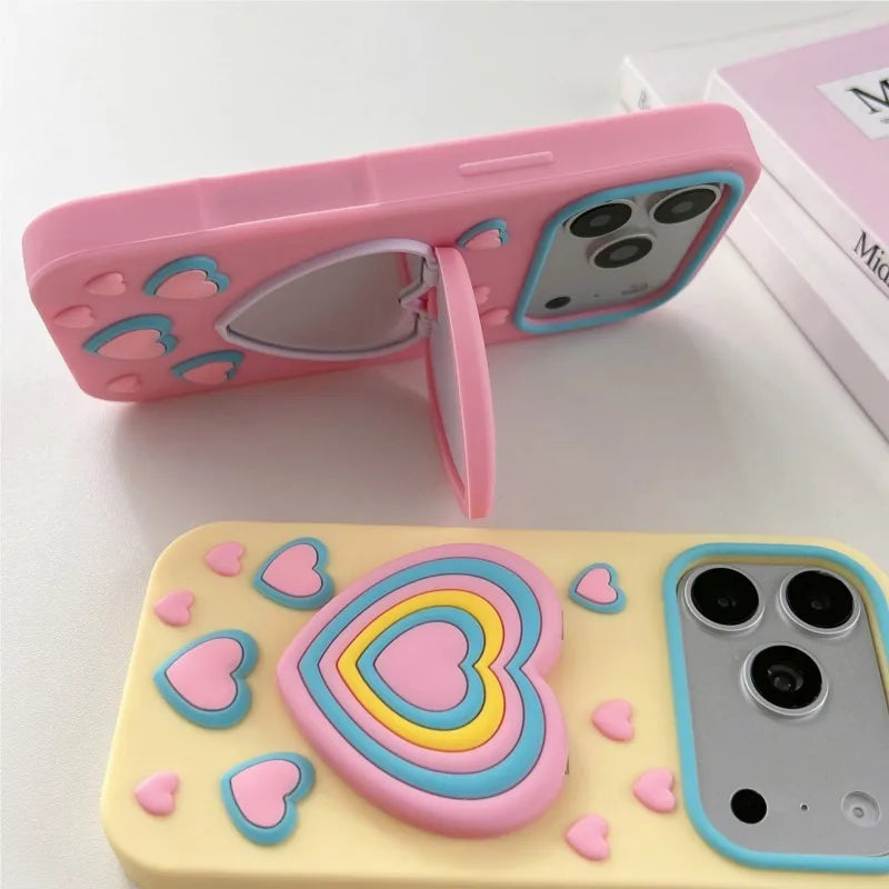 3Dレインボーハート フリップミラー付きスマホケース（iPhone対応）＃261082