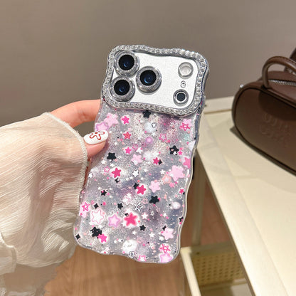 ウェーブフレーム iPhoneケース｜スターグリッター・キラキラ デザイン #240410