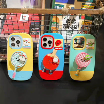 【スポーツシリーズ】立体ラケット＆キャラクター かわいい3Dスポーツデザイン スマホケース｜iPhone対応 #251009