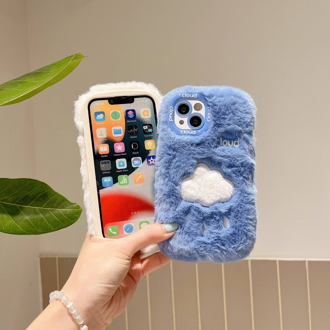 【ふわもこファーシリーズ】クラウド 雲デザイン ぬいぐるみ風 スマホケース｜iPhone対応 #250429