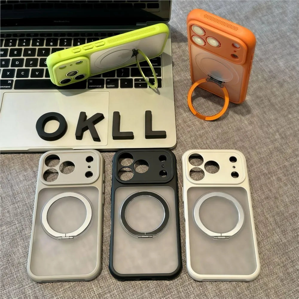 マットカラー iPhoneケース｜ビビッド配色・リング一体型・耐衝撃デザイン #240412