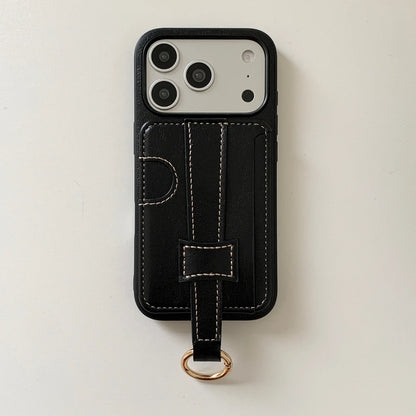 【クラシックハンドトラップ】レザーポケット × キーリング スマホケース｜iPhone対応 #240815