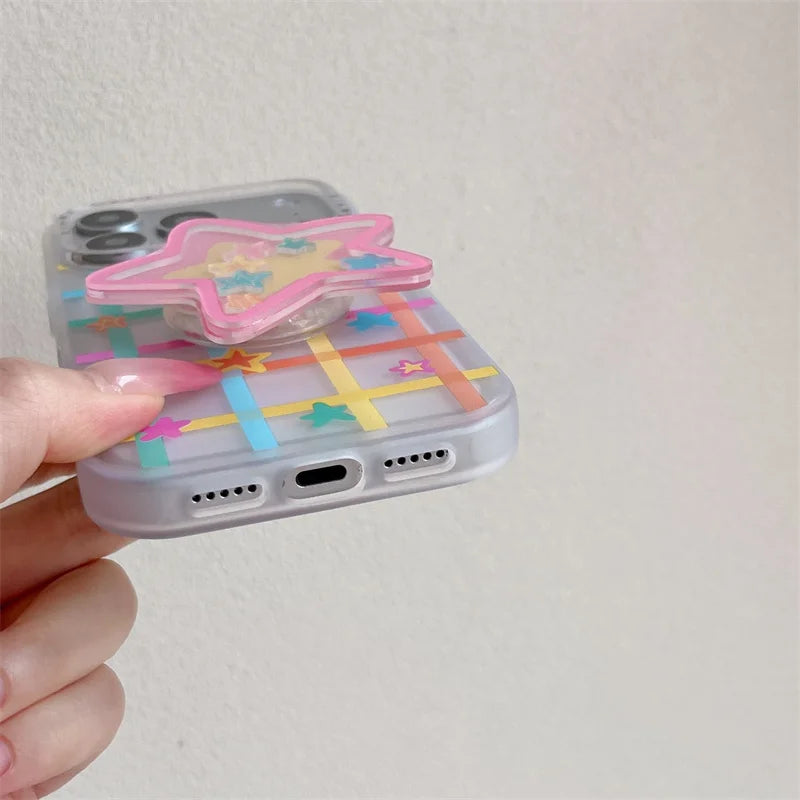 カラフル ネオンスター グリッドデザイン iPhoneケース｜クリアケース #231002