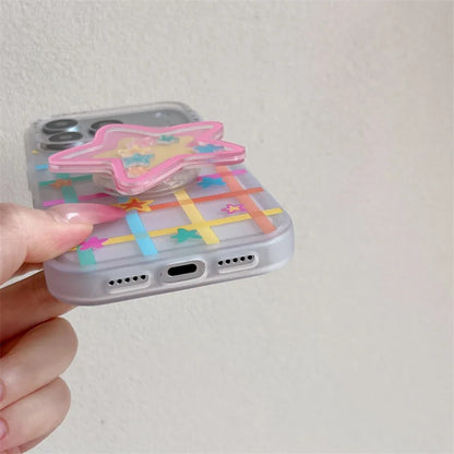 カラフル ネオンスター グリッドデザイン iPhoneケース｜クリアケース #231002